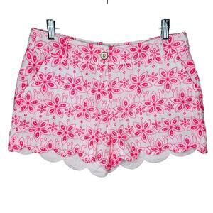 crown & ivy Caroline Shorts Embroidered Pink Scalloped Hem Cotton Size 6
